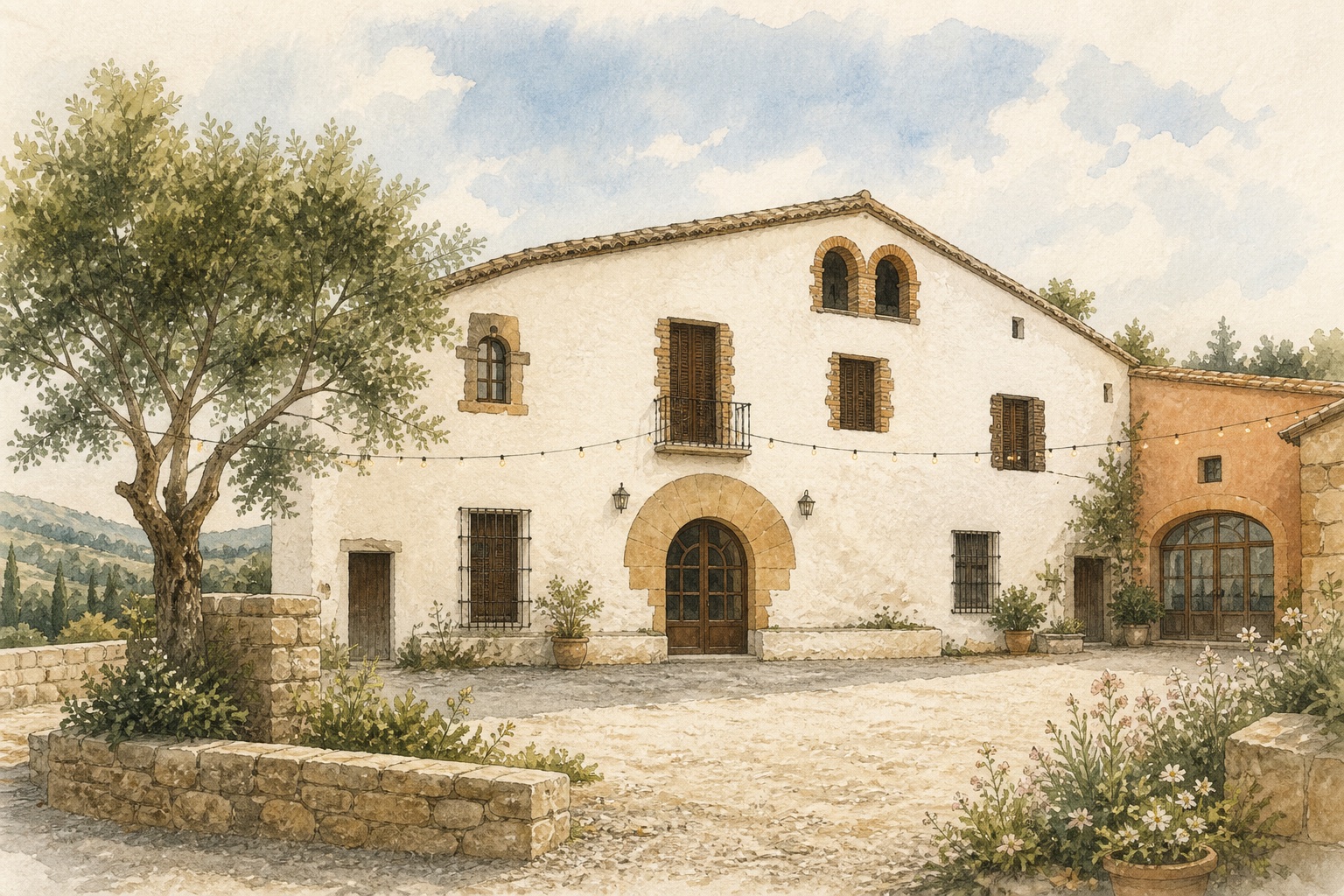 Ilustración acuarela de la Masía Can Ramoneda